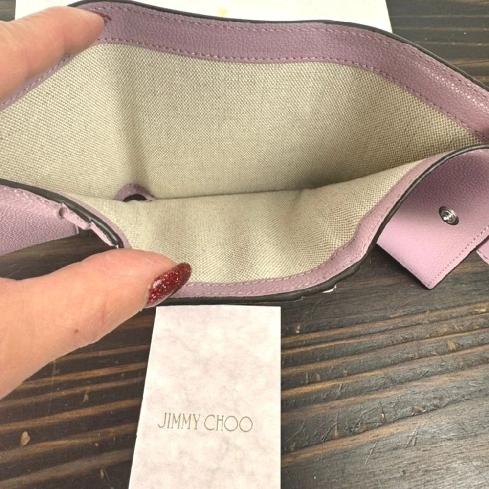 Jimmy Choo Cheri Cosmos Pink Leather Wallet with Crystal Buckle